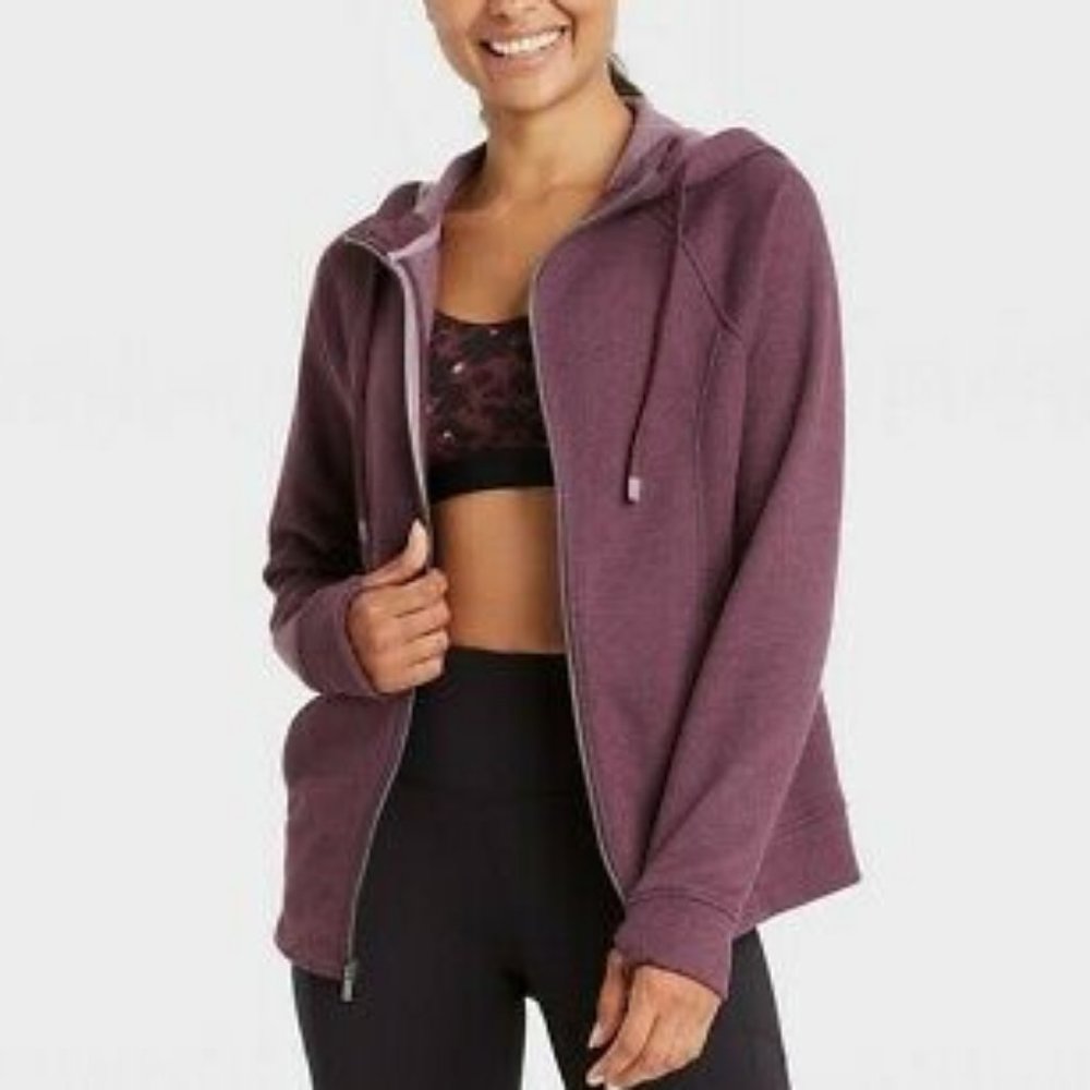 NWT Spring Sweater Fleece Full Zip Hooded Sweatshirt Hoodie S Mulberry